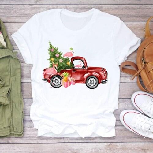 Women/Men Cartoon Car Fashion Happy Merry Christmas Print Tshirts Female Graphic Short Sleeve Tops Ladies Casual Tee Shirt
