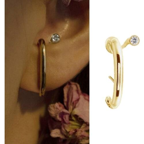 Chaoren Earrings female twisted ear hook inlaid geometric metal Earrings New Style cold wind European and American Earrings