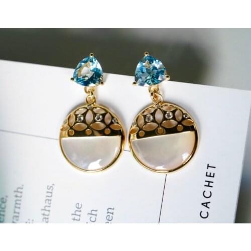 SX Solid 18k Gold Nature Blue Aquamarine Gemstones 1.45ct Drop Dangle Earrings for Women Fine Jewelry Birthday Presents