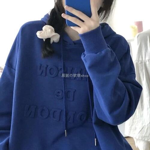 Klein Blue Vintage Hoodies Women 3D Letter Print Sweatshirts Hooded 2021 Autumn Casual Hoodies Oversized Teen Female Streetwear