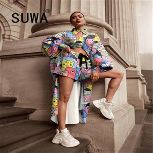 New Fashion Color Digital Print 2-piece Women Full Sleeve Long Top + 7-Point Pants With Street Hipster Suit 2021 Spring Winter
