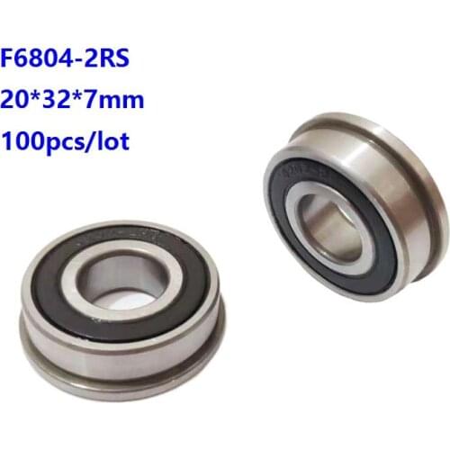 100pcs/lot F6804-2RS F6804RS Double rubber cover 20*32*7mm Flange Ball Bearing Deep Groove Ball bearing 20×32×7mm