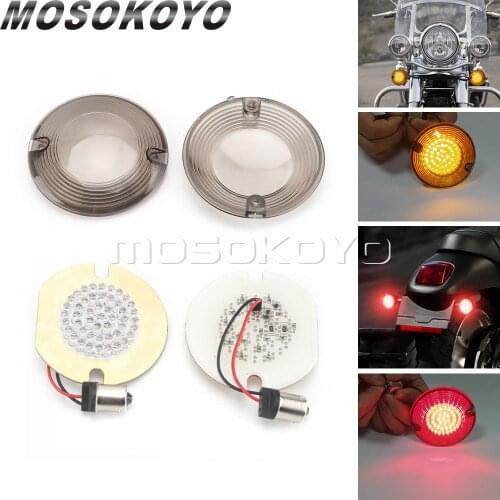 12V Bullet Amber/Red LED Turn Signal Light 1156 Inserts + Lens Cover For Harley Road King Electra Glide Deluxe Heritage Softail