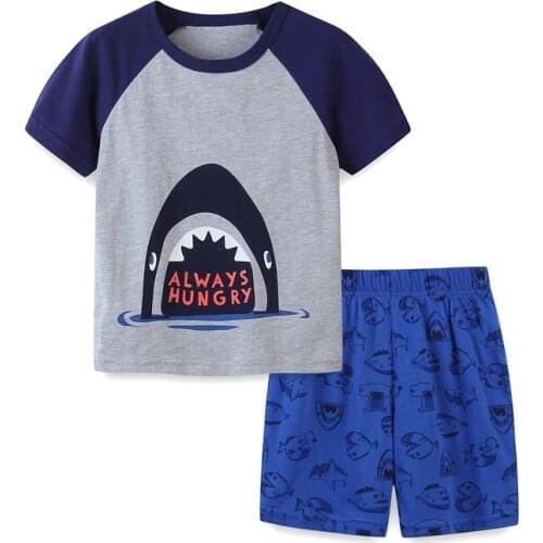 Boys Summer Clothing Set Kids Outfits Infant Baby Fashion Shark Cotton Clothes Cartoon T-shirt Shorts 2pcs Suits