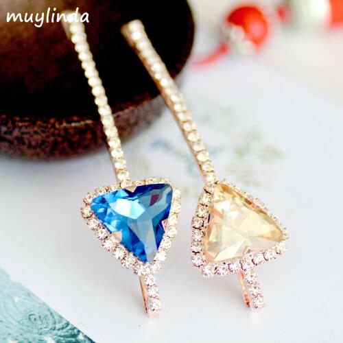2 PCS/LOTS) Triagnle Geometry Crystal Hair Clip Pin Rhinestone Hairpin Ladies Mix Color Big Hair Accessories