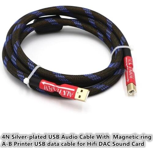 4N Silver-plated USB Audio Cable With Magnetic ring A-B Printer USB data cable for Hifi DAC Sound Card