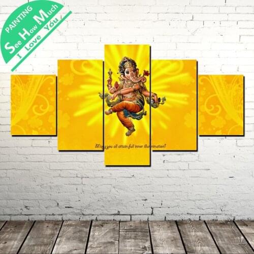 5 Piece Happy Diwali Wall Art Canvas Poster and Print Canvas Painting Decorative Picture for Living Room Canvas Painting