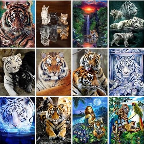 5D Diamond Painting Waterfall Tiger Cross Stitch Diamond Embroidery Full Round Drill Rhinestone DIY Landscape Mosaic Home Decor