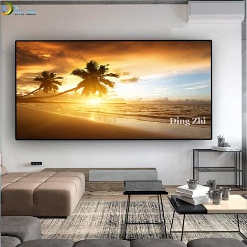 Large Size Diy 5D Diamond Painting Embroidery Coconut Tree Sunset Sea Beach Landscape Full Drill Cross Stitch Mosaic Home Decor