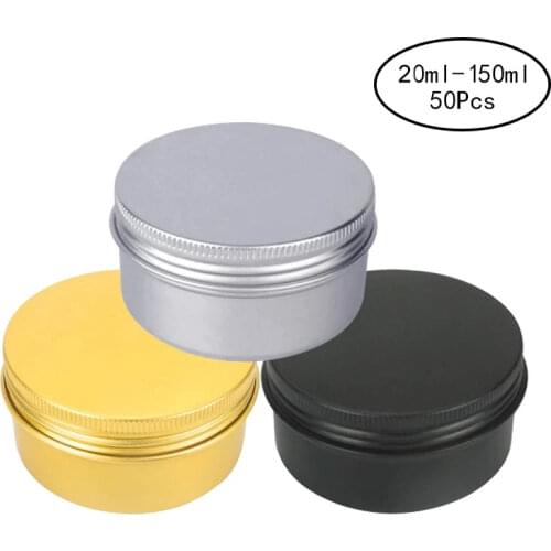 50pcs 80/100/150/200/250ml Aluminum Tin Candle Jar Silver Cosmetic Cream Container Black Sample Refillable Bottle Metal Storage