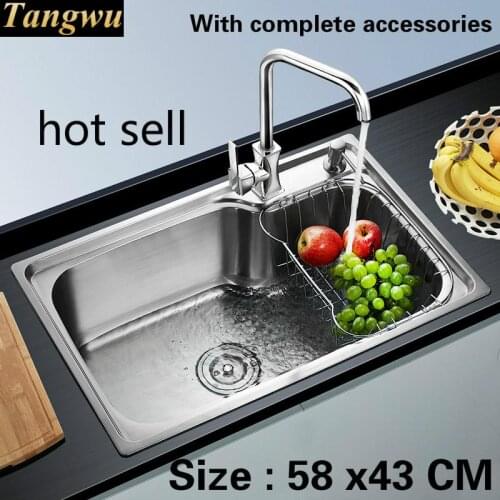 Free shipping Food grade 304 stainless steel hot sell sink 0.8 mm thick ordinary single trough washing dishes 58x43 CM