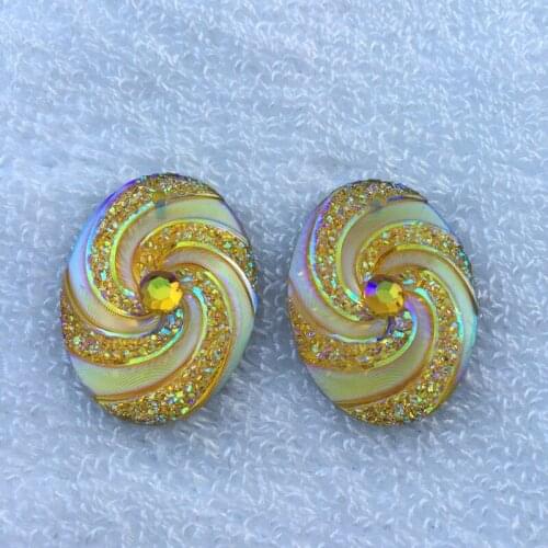 Large 4Pcs/Lot Wholesale Price 30*39MM Oval Wedding decorate Rhinestones Resin Diy Jewelry pendants 1 holes Button accessories