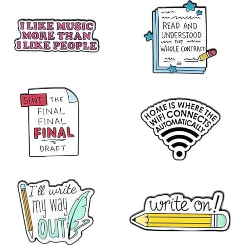 Cartoon Letter Series Pencil WIFI Signal Brooch Bag Clothes Backpack Lapel Enamel Pin Badges Jewelry Gift For Friends Women