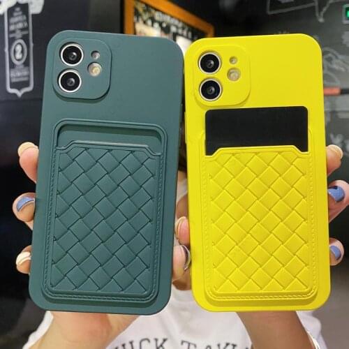 Card Slot Weave Phone Case For iPhone 12 11 Pro Max XR XS Max 8 7 6 Plus X SE2020 Card Bag Camera Protection Silicone Soft Cover