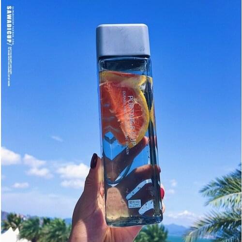 500mlNew Square Plastic Water Tea Milk Fruit Portable Water Cup for Water Bottles Leak-proof Outdoor Sport Travel Camping Bottle