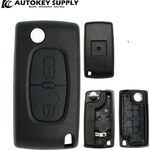 For Peugeot 2 Buttons With Battery Holder Car Key Shell (Blade With Groove) AutokeySupply AKCPF109