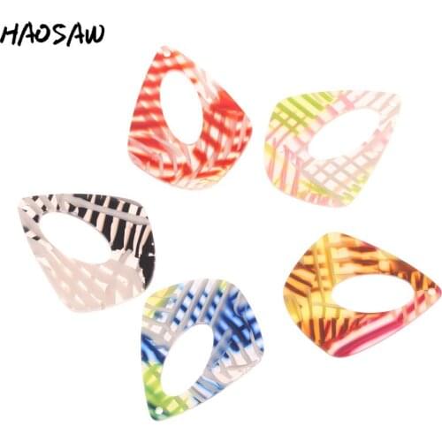 HAOSAW 31*38MM 6Pcs/Lot HandMade/Acetic Acid Charm/Stripe Printed/Waterdrop/Jewelry Making/Jewelry Accessories/Earring Findings