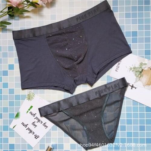 Women Mens Cotton Underwear Sexy Lace Panties Mens Boxers Fashion Lovers Underpants Low Waist Seamless Briefs Female Lingerie