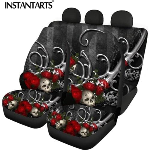 INSTANTARTS Fashion Gothic Skulls Pattern Heavy-Duty Automobile Seats Protector Anti-Slip Front and Back Vehicle Seat Protector