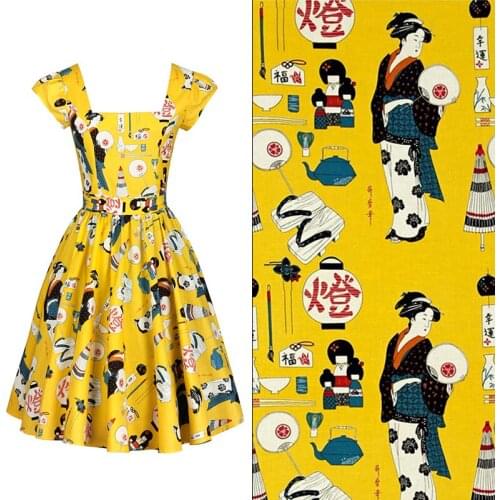 Kimono girl pattern fabric Retro style fabric Calico Printed cotton fabric for DIY Bag 1 order=50cm*140cm