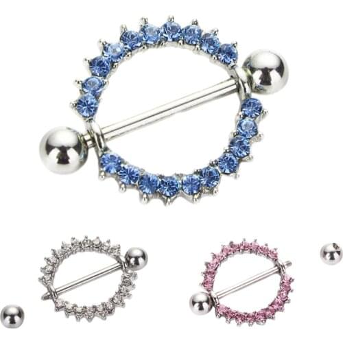 Circle Nipple Shield Piercing Rings 2Pcs Silver-plated/Green/Pink CZ Gem Paved Body Piercing Nipple Piercing Body Jewelry