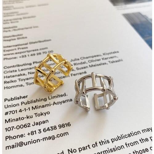 1PC Authentic 925 sterling silver Gold /White Hollow ladder shape Band Ring adjust Fine Jewelry TLJ1204