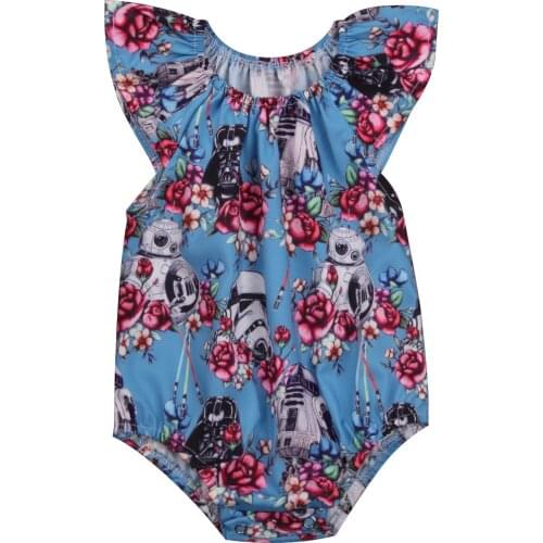 Citgeett Newborn Infant Baby Girl Floral Flying Sleeves Anime Bodysuit Jumpsuit Outfits Sunsuit Blue Clothes