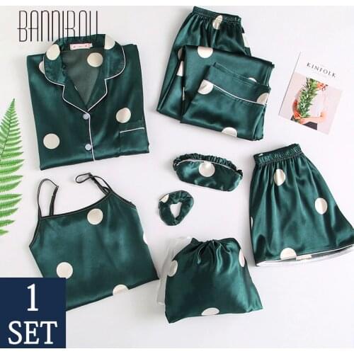 BANNIROU Womens Pajamas Sets Home Clothes 7 Pieces Pyjamas Women Sleepwear Sets Lingerie Set Homewear Pyjamas Set 2021 Spring