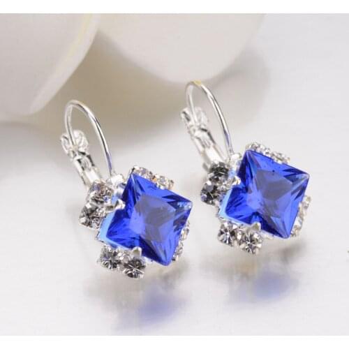 Square Stud Earrings Red Blue Black White Pink Purple Rhinestone Earrings Women Jewelry