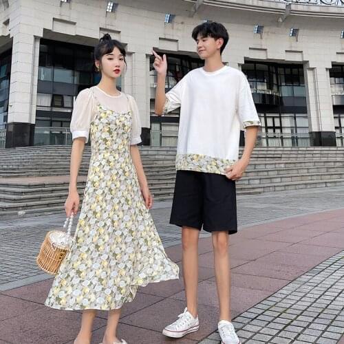 Summer oil painting style two - piece halter dress couple dress couples clothes couples clothing