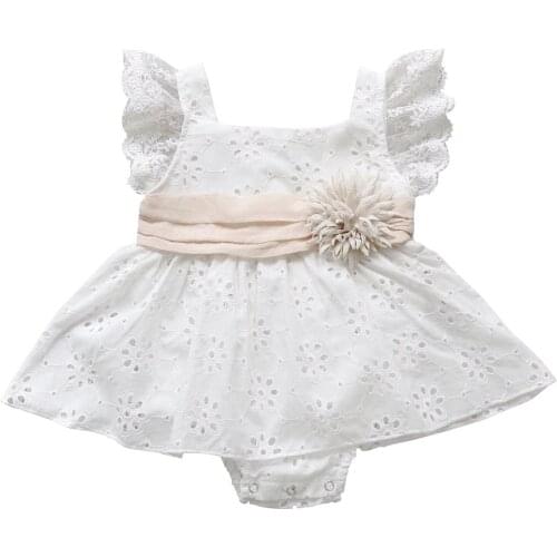 Summer Baby Girl’s Fresh Solid Color Romper Fashion Flower Skirt Hem Lace Sleeveless Triangle Jumpsuits