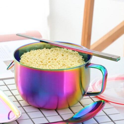 Food Bowl Instant Noodle Bowl Heat-resistant Non-slip Large Capacity Anti-scalding Handle Food Container with Lid for Home