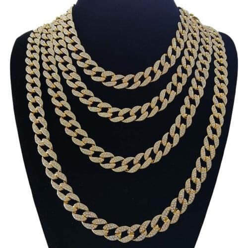 Mens Women Miami Curb Cuban Chain Hip Hop Necklaces Iced Out Paved Rhinestones CZ Rapper Male Boys Necklace Jewelry