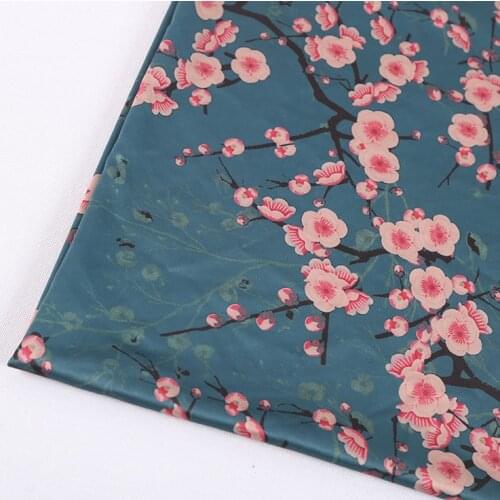 Mylb Beautiful Plum blossom Digital Print Satin Fabrics For Dresses
