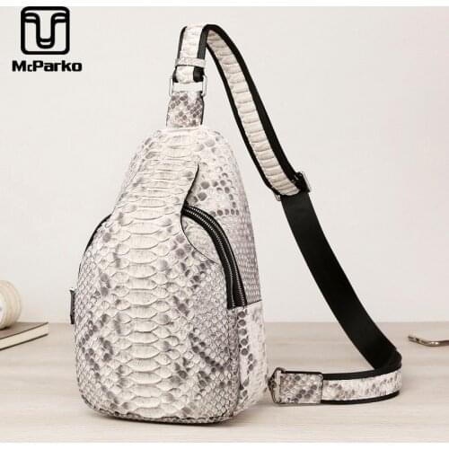 McParko Authentic Snake Bags Men Chest Bag Genuine Leather Luxury Python Skin Crossbody Bags White 2020 Male Streetwear Chestbag