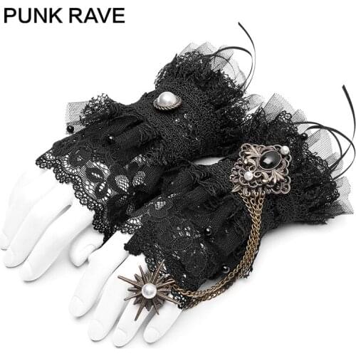 PUNK RAVE Womens Sexy Queen Lace Vintage Gloves Gorgeous Star Pendant Formal Party Evening Gloves Apparel Accessories