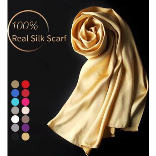100% Real Silk Scarf Women Luxury 2021 Natural Hangzhou Silk Shawl,Wrap for Ladies Solid Foulard Femme Scarf Silk Neckerchief