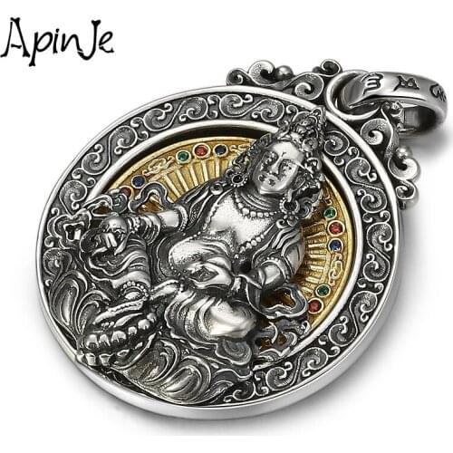 Apinje Thai Silver Pendant Men And Women S925 Sterling Silver Brass Six Words Mantra Buddha Statue Jewelry