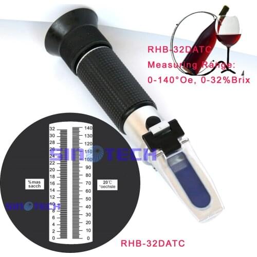 Hand-held Wine/Oe 0-140Oe, 0-32%Brix Refractometer RHB-32DATC