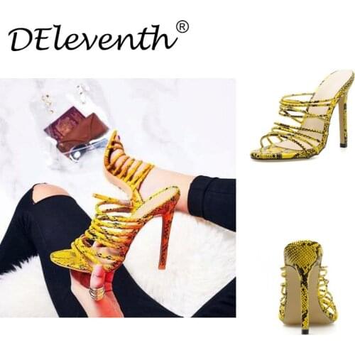 Women Sandals Thin High Heels Summer Brand Woman Pumps Round Toe PU 11.5CM Slip On Serpentine sandal women shoes size 35-42