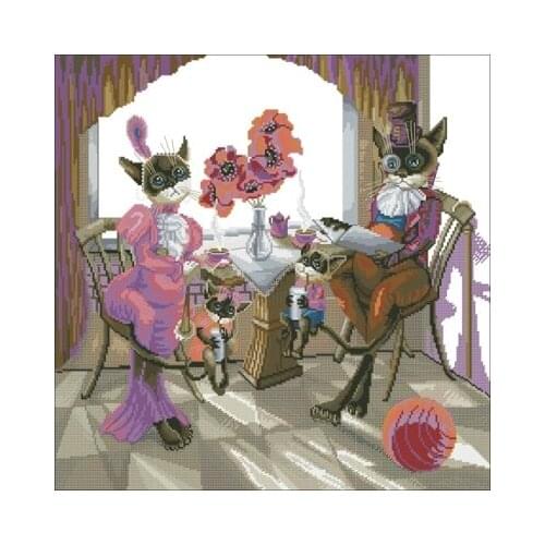 Cartoon family breakfast Needlework,For Embroidery,DIY 14CT Unprinted Arts Cross stitch kits Set Cross-Stitching Home Decor