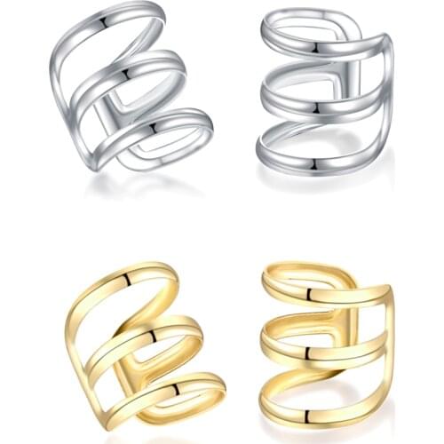 1PC Clip On Wrap Earring Tragus 3 Hoop Gold Ear Cuff Fake Cartilage Piercings Illusion Captive Bead Rings Body Piercings Jewelry
