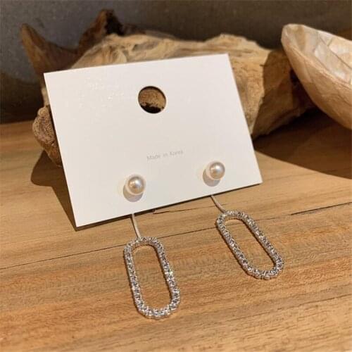 New Simple Long Tassel Oval Dangle Earrings Pearl For Women Gold Color Personality Crystal Earrings Piercings Fashion Jewelry