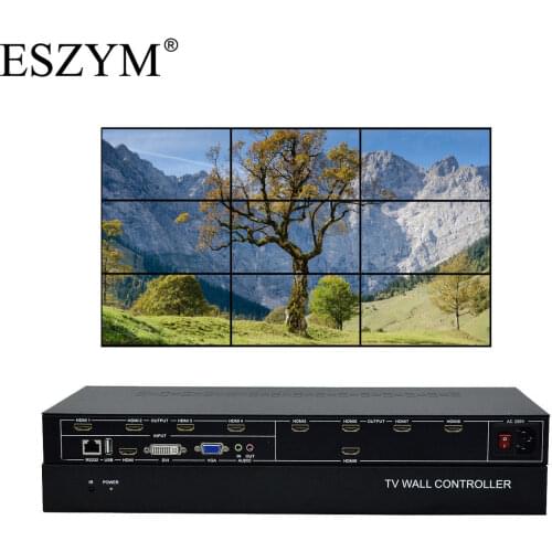 ESZYM 9ch Video Wall Controller 3x3 2x4 4x2 for TV Display Splicing Support HDMI-Compatible, DVI, VGA, USB as Input