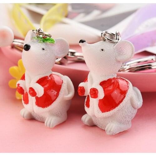 New Year 2020 Mascot Scarf Mouse Keychain Red Joyful Christmas Rat Mice Keyring Car Bag Lovely Flower Pendant Christmas Day Gift