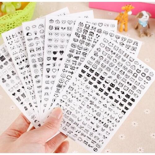 Super Cute Black and White Mini Small Sticker Korean Stationery Album Journal Sticker Decorative Mobile Phone Cartoon Stickers