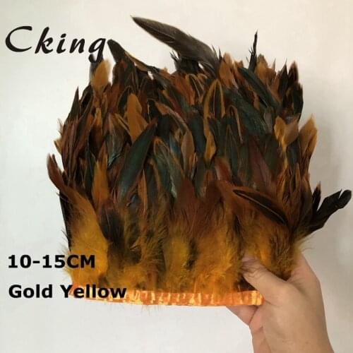 Cking 5-10 Meter 4-6" Gold Yellow Rooster Feather trims Chicken feather ribbon Fringe Dress/Craft Feather Party Decorative Boas