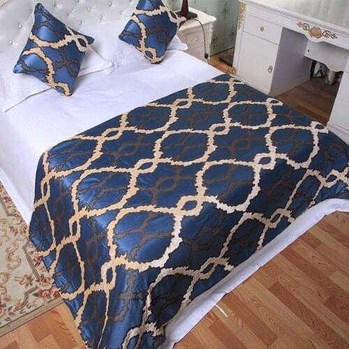 High-grade Light Luxury Bed Runner Blue Gray Grid Throw Runners Home Hotel Decoration European Bed Covers Pillowcases