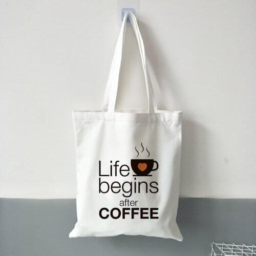 Life Begins after Coffee Tote Bag Large Capacity Novelty Slogan Fun Ulzzang Womens Vintage Tote Casual Fashion Shoulder Bags
