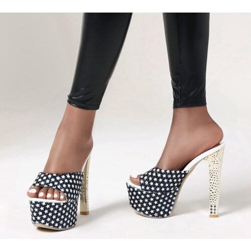 Karinluna 2020 Dropship Plus Size 48 Extreme High Heels Bling Stars Platform Summer Sandal Mules Slippers Woman Shoes Women